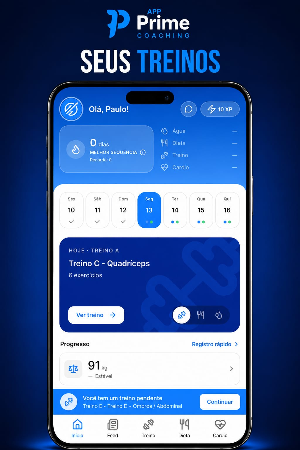Seus treinos no app Prime Coaching